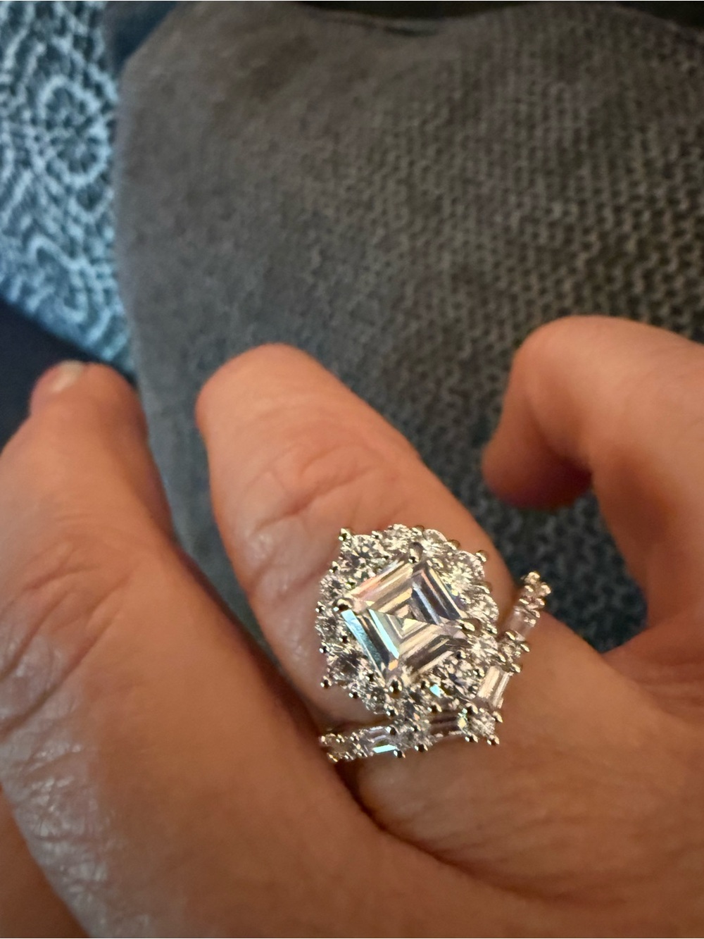 CZ on rhodium ring